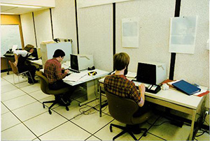 Students wokring in the Hylan computer lab.