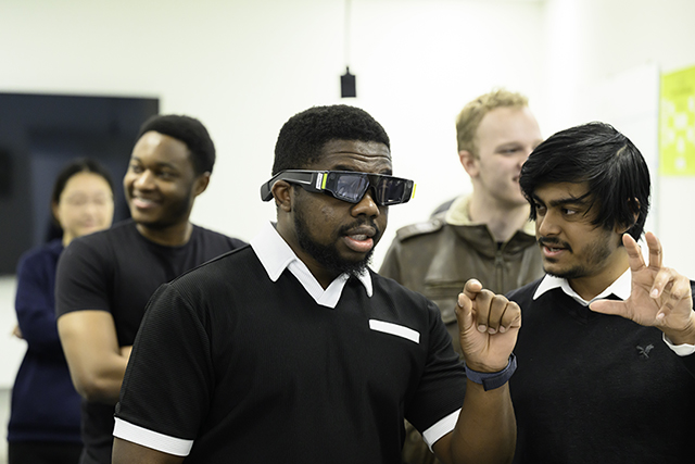 Students testing out some smart glasses.